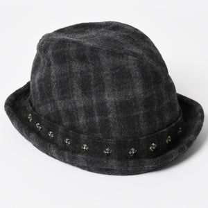 CHROME HEARTS Oval Cross CH Stud Cross Straw Hat Wool Gray Black Hat Size M Good Condition Used 4b013109