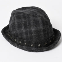 画像をギャラリービューアに読み込む, CHROME HEARTS クロムハーツ オーバルクロス CHスタッド クロス ストローハット ウール グレー ブラック 帽子 サイズM 美品 中古 4b013109
