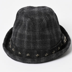 CHROME HEARTS Oval Cross CH Stud Cross Straw Hat Wool Gray Black Hat Size M Good Condition Used 4b013109