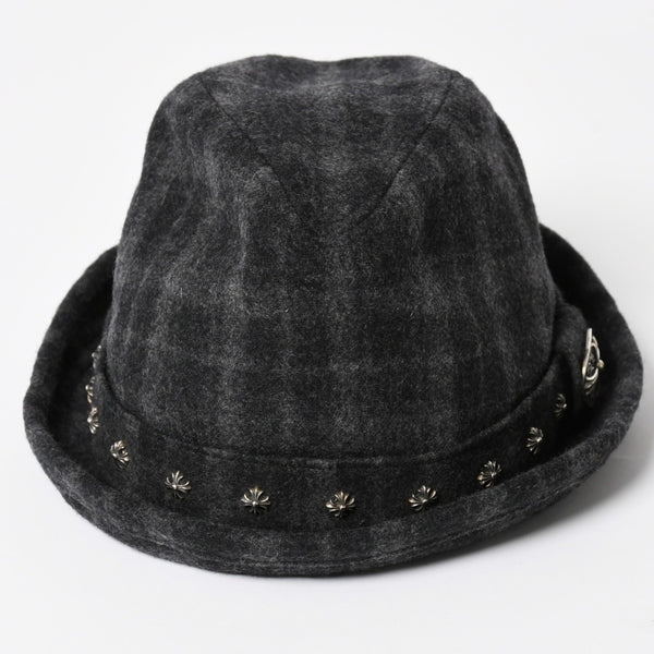 CHROME HEARTS Oval Cross CH Stud Cross Straw Hat Wool Gray Black Hat Size M Good Condition Used 4b013109