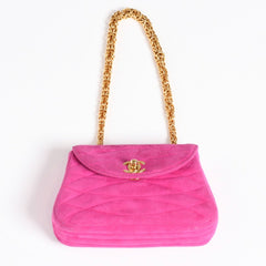 CHANEL Mini One Shoulder Bag No. 2 Coco Mark Stitch Suede Pink Turnlock Gold Hardware Good Condition Used 4a003929