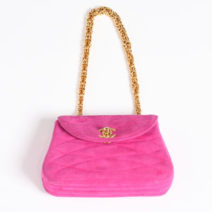 CHANEL Mini One Shoulder Bag No. 2 Coco Mark Stitch Suede Pink Turnlock Gold Hardware Good Condition Used 4a003929