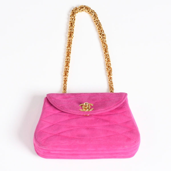 CHANEL Mini One Shoulder Bag No. 2 Coco Mark Stitch Suede Pink Turnlock Gold Hardware Good Condition Used 4a003929