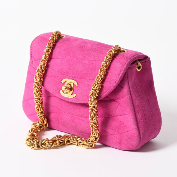 CHANEL Mini One Shoulder Bag No. 2 Coco Mark Stitch Suede Pink Turnlock Gold Hardware Good Condition Used 4a003929