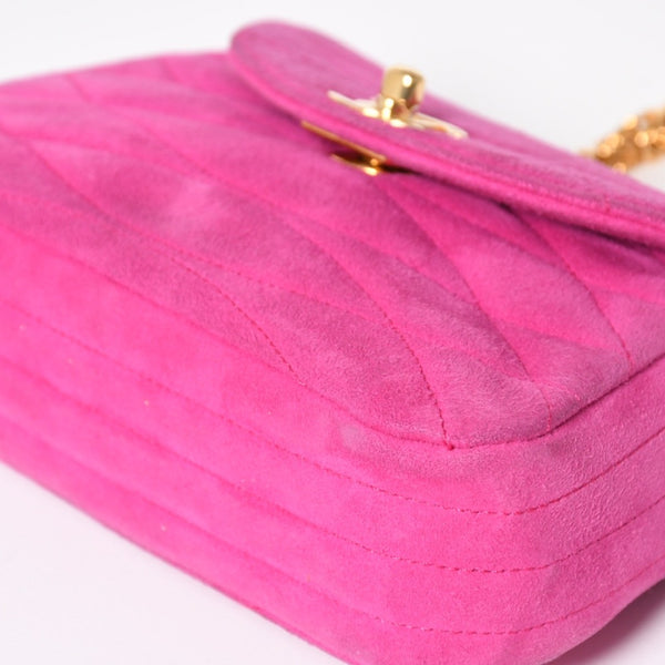CHANEL Mini One Shoulder Bag No. 2 Coco Mark Stitch Suede Pink Turnlock Gold Hardware Good Condition Used 4a003929