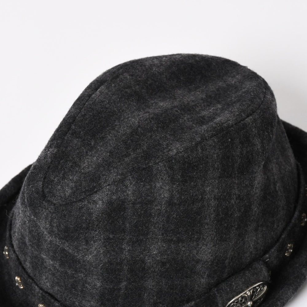 CHROME HEARTS Oval Cross CH Stud Cross Straw Hat Wool Gray Black Hat Size M Good Condition Used 4b013109