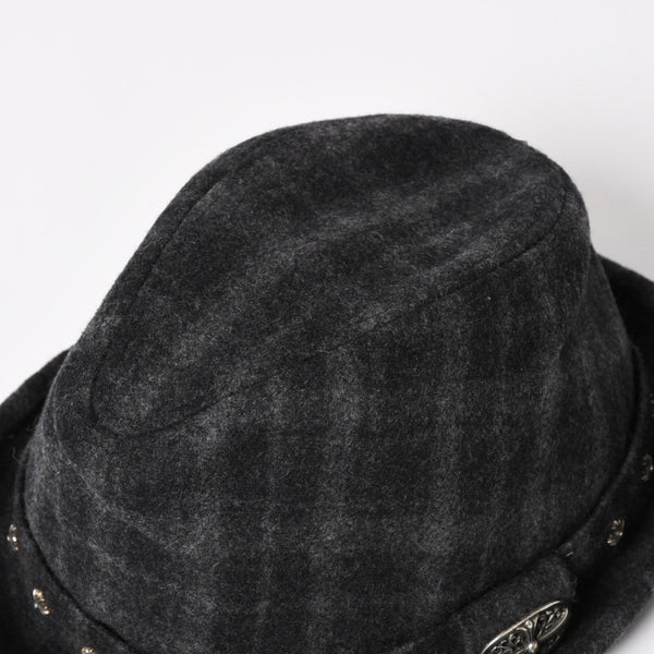 CHROME HEARTS Oval Cross CH Stud Cross Straw Hat Wool Gray Black Hat Size M Good Condition Used 4b013109