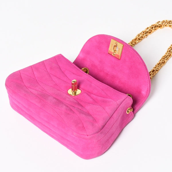 CHANEL Mini One Shoulder Bag No. 2 Coco Mark Stitch Suede Pink Turnlock Gold Hardware Good Condition Used 4a003929