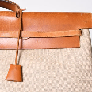 HERMES エルメス エールバッグ TGM トワルアッシュ レザー ◻︎B刻印 トートバッグ ベージュ ブラウン シルバー金具 良品 中古 4b013310