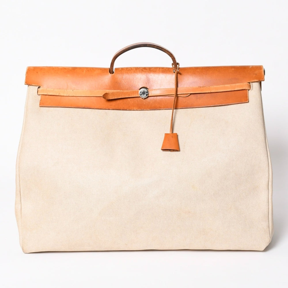 HERMES エルメス エールバッグ TGM トワルアッシュ レザー ◻︎B刻印 トートバッグ ベージュ ブラウン シルバー金具 良品 中古 4b013310