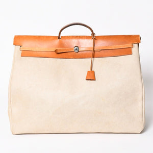 HERMES エルメス エールバッグ TGM トワルアッシュ レザー ◻︎B刻印 トートバッグ ベージュ ブラウン シルバー金具 良品 中古 4b013310