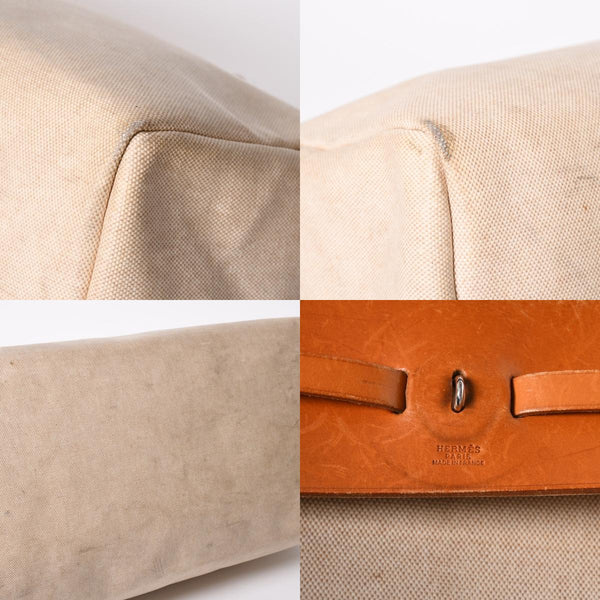 HERMES エルメス エールバッグ TGM トワルアッシュ レザー ◻︎B刻印 トートバッグ ベージュ ブラウン シルバー金具 良品 中古 4b013310