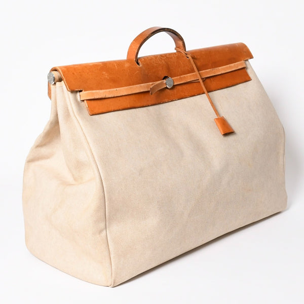 HERMES エルメス エールバッグ TGM トワルアッシュ レザー ◻︎B刻印 トートバッグ ベージュ ブラウン シルバー金具 良品 中古 4b013310