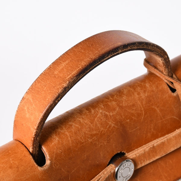 HERMES エルメス エールバッグ TGM トワルアッシュ レザー ◻︎B刻印 トートバッグ ベージュ ブラウン シルバー金具 良品 中古 4b013310