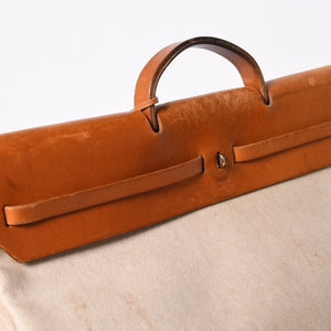 HERMES エルメス エールバッグ TGM トワルアッシュ レザー ◻︎B刻印 トートバッグ ベージュ ブラウン シルバー金具 良品 中古 4b013310