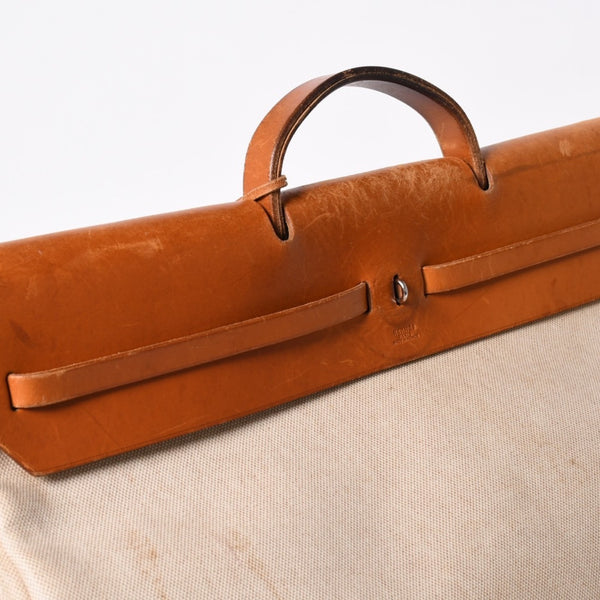 HERMES エルメス エールバッグ TGM トワルアッシュ レザー ◻︎B刻印 トートバッグ ベージュ ブラウン シルバー金具 良品 中古 4b013310