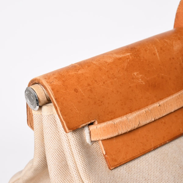 HERMES エルメス エールバッグ TGM トワルアッシュ レザー ◻︎B刻印 トートバッグ ベージュ ブラウン シルバー金具 良品 中古 4b013310
