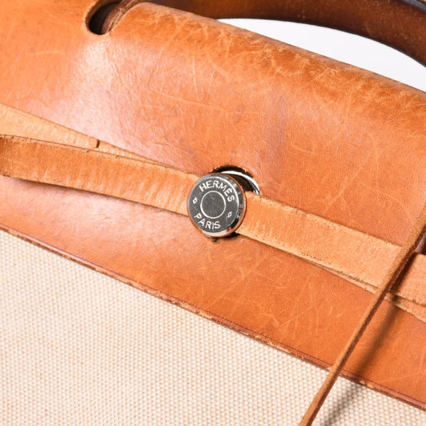 HERMES エルメス エールバッグ TGM トワルアッシュ レザー ◻︎B刻印 トートバッグ ベージュ ブラウン シルバー金具 良品 中古 4b013310