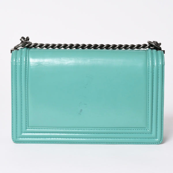 CHANEL シャネル ボーイシャネル ラージ チェーンショルダーバッグ 21番台 ココマーク カーフスキン ターコイズ 美品 中古 4a001979