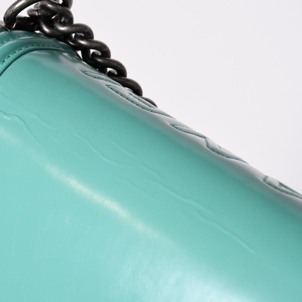 CHANEL Boy Chanel Large Chain Shoulder Bag No. 21 Coco Mark Calfskin Turquoise Good Condition Used 4a001979