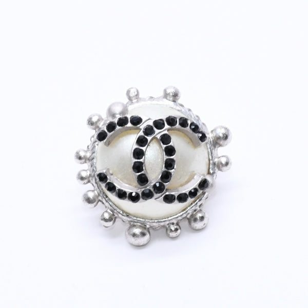 Very Good Condition CHANEL Earrings Coco Mark Rhinestone Pearl 02C Engraved Silver GP Weight Approx. 10.78g Used 4c063599