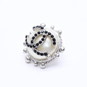 Very Good Condition CHANEL Earrings Coco Mark Rhinestone Pearl 02C Engraved Silver GP Weight Approx. 10.78g Used 4c063599