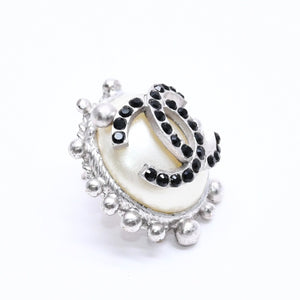 Very Good Condition CHANEL Earrings Coco Mark Rhinestone Pearl 02C Engraved Silver GP Weight Approx. 10.78g Used 4c063599