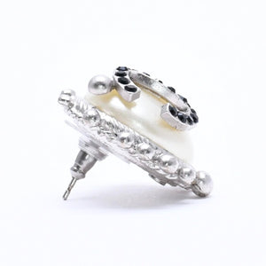 Very Good Condition CHANEL Earrings Coco Mark Rhinestone Pearl 02C Engraved Silver GP Weight Approx. 10.78g Used 4c063599