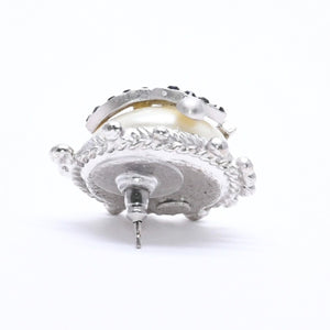 Very Good Condition CHANEL Earrings Coco Mark Rhinestone Pearl 02C Engraved Silver GP Weight Approx. 10.78g Used 4c063599