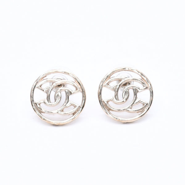 CHANEL Cocomark Earrings Accessories Weight Approx. 3.86g B17C Engraved GP Metal Gold For Both Ears Good Condition Used 65221