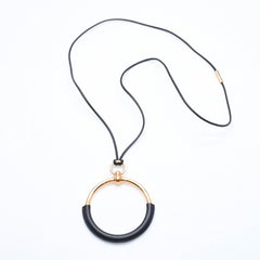 極美品 HERMES エルメス ループグラン ネックレス アクセサリー GP レザー ブラック ゴールド金具 中古 4a006657