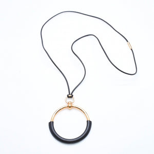 極美品 HERMES エルメス ループグラン ネックレス アクセサリー GP レザー ブラック ゴールド金具 中古 4a006657