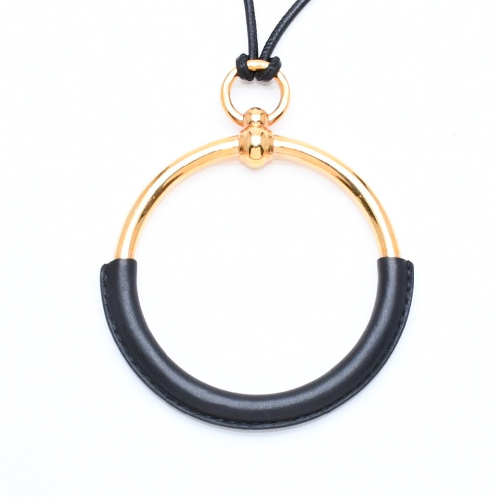 極美品 HERMES エルメス ループグラン ネックレス アクセサリー GP レザー ブラック ゴールド金具 中古 4a006657