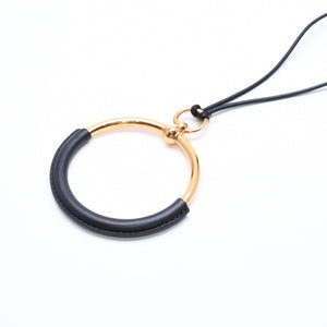 極美品 HERMES エルメス ループグラン ネックレス アクセサリー GP レザー ブラック ゴールド金具 中古 4a006657