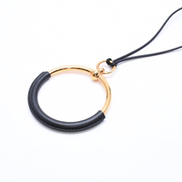 極美品 HERMES エルメス ループグラン ネックレス アクセサリー GP レザー ブラック ゴールド金具 中古 4a006657