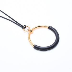 極美品 HERMES エルメス ループグラン ネックレス アクセサリー GP レザー ブラック ゴールド金具 中古 4a006657