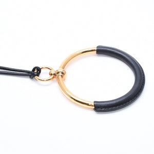 極美品 HERMES エルメス ループグラン ネックレス アクセサリー GP レザー ブラック ゴールド金具 中古 4a006657