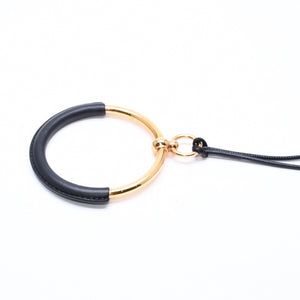 極美品 HERMES エルメス ループグラン ネックレス アクセサリー GP レザー ブラック ゴールド金具 中古 4a006657
