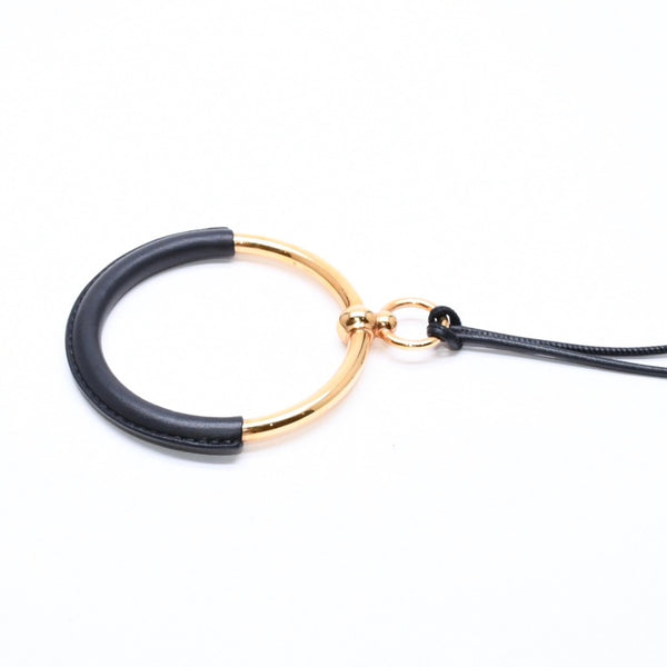 極美品 HERMES エルメス ループグラン ネックレス アクセサリー GP レザー ブラック ゴールド金具 中古 4a006657