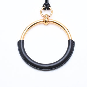 極美品 HERMES エルメス ループグラン ネックレス アクセサリー GP レザー ブラック ゴールド金具 中古 4a006657
