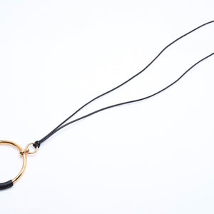極美品 HERMES エルメス ループグラン ネックレス アクセサリー GP レザー ブラック ゴールド金具 中古 4a006657