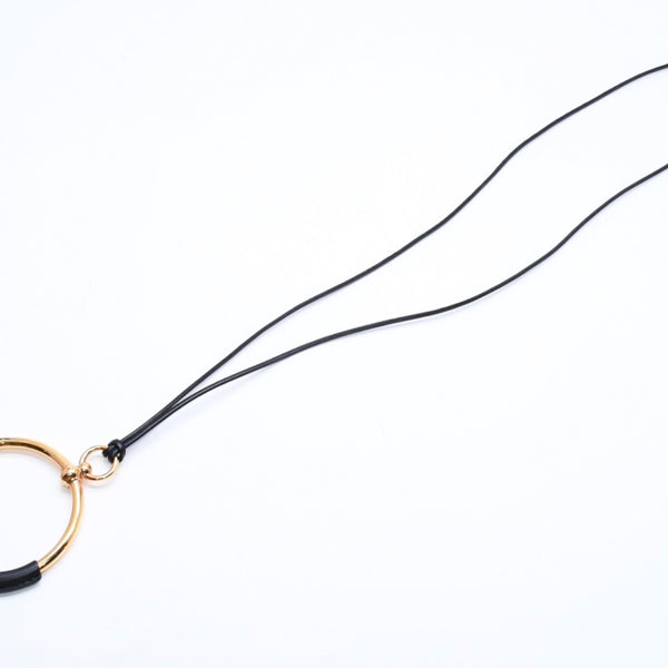 極美品 HERMES エルメス ループグラン ネックレス アクセサリー GP レザー ブラック ゴールド金具 中古 4a006657