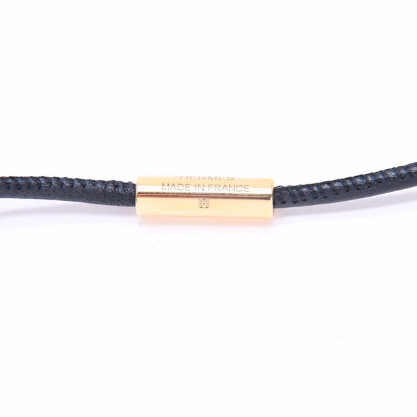 極美品 HERMES エルメス ループグラン ネックレス アクセサリー GP レザー ブラック ゴールド金具 中古 4a006657