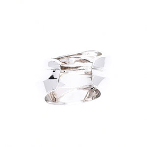 極美品 Alexander McQueen アレキサンダーマックイーン Sculptual Cuff スカルプチュアル カフ バングル サイズM ブラス シルバー 中古 4a006637