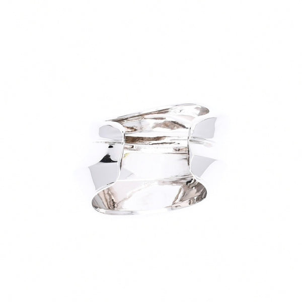 極美品 Alexander McQueen アレキサンダーマックイーン Sculptual Cuff スカルプチュアル カフ バングル サイズM ブラス シルバー 中古 4a006637