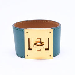 極美品 HERMES エルメス ケリードッグ ブレスレット バングル GP レザー ◻︎R刻印 グリーン ゴールド金具 中古 4a006569