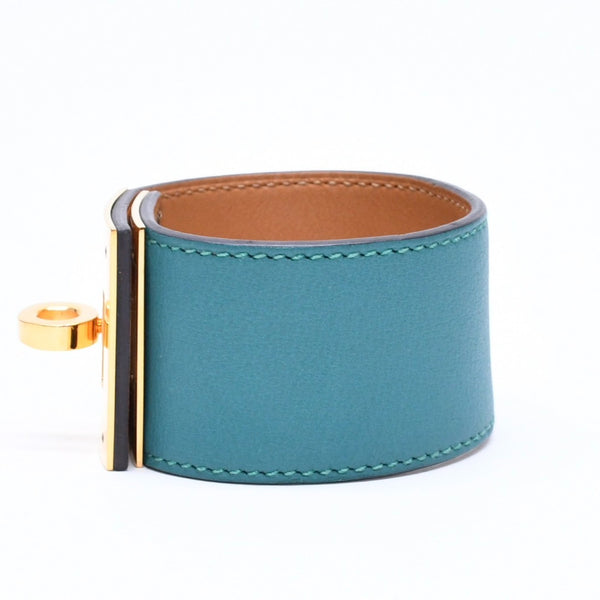 極美品 HERMES エルメス ケリードッグ ブレスレット バングル GP レザー ◻︎R刻印 グリーン ゴールド金具 中古 4a006569