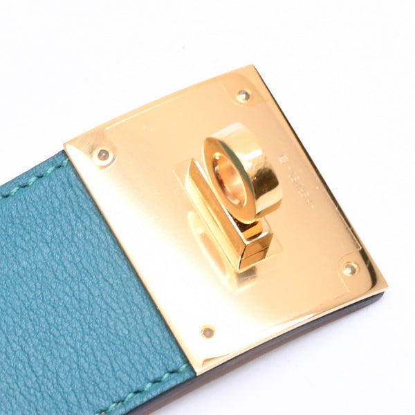 極美品 HERMES エルメス ケリードッグ ブレスレット バングル GP レザー ◻︎R刻印 グリーン ゴールド金具 中古 4a006569