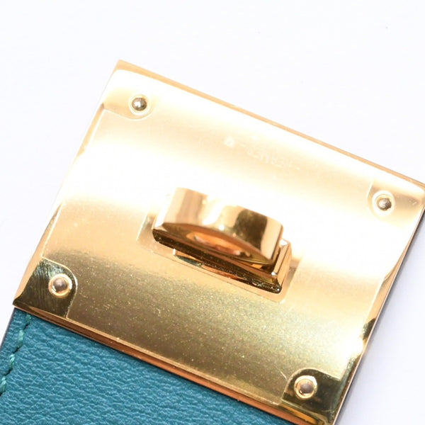 極美品 HERMES エルメス ケリードッグ ブレスレット バングル GP レザー ◻︎R刻印 グリーン ゴールド金具 中古 4a006569