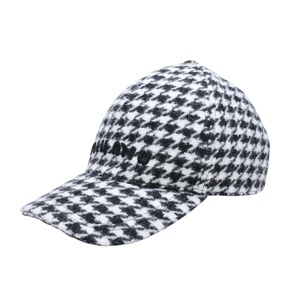 極美品 MIU MIU ミュウミュウ ベースボールキャップ キャップ アルパカ 羊毛 白 黒 ホワイト ブラック 5HC179 中古 4a007020